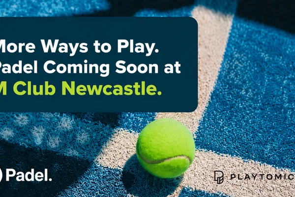 Padel court with ball at M Club Newcastle, Stoke-on-Trent