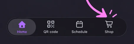 Xplor Active App — tap the Shop icon in the bottom navigation bar