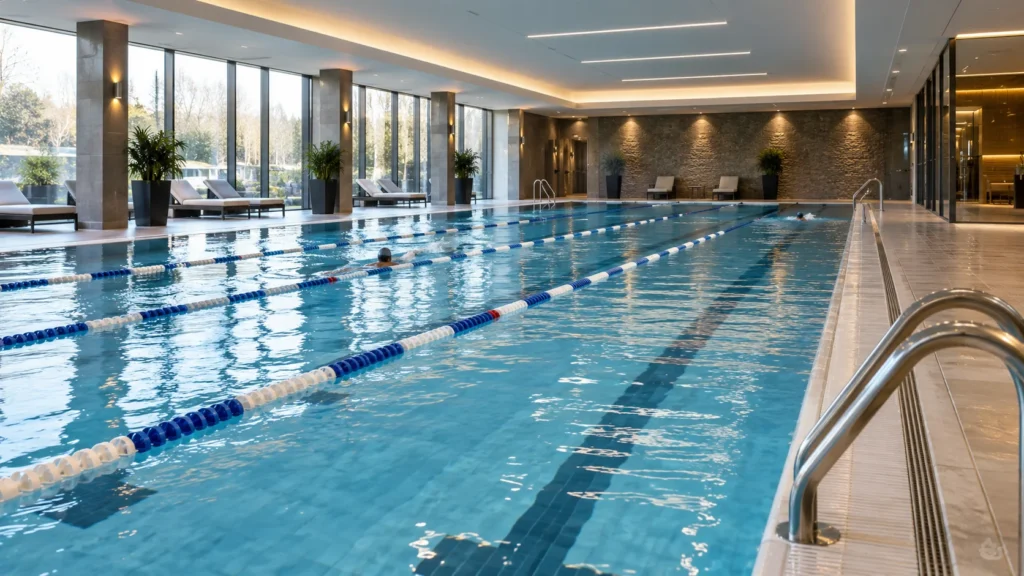 Indoor swimming pool with lane swimming setup at M Club in Stoke-on-Trent