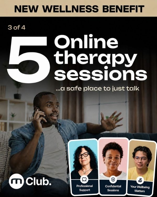 5 online therapy sessions per year, confidential professional mental health support